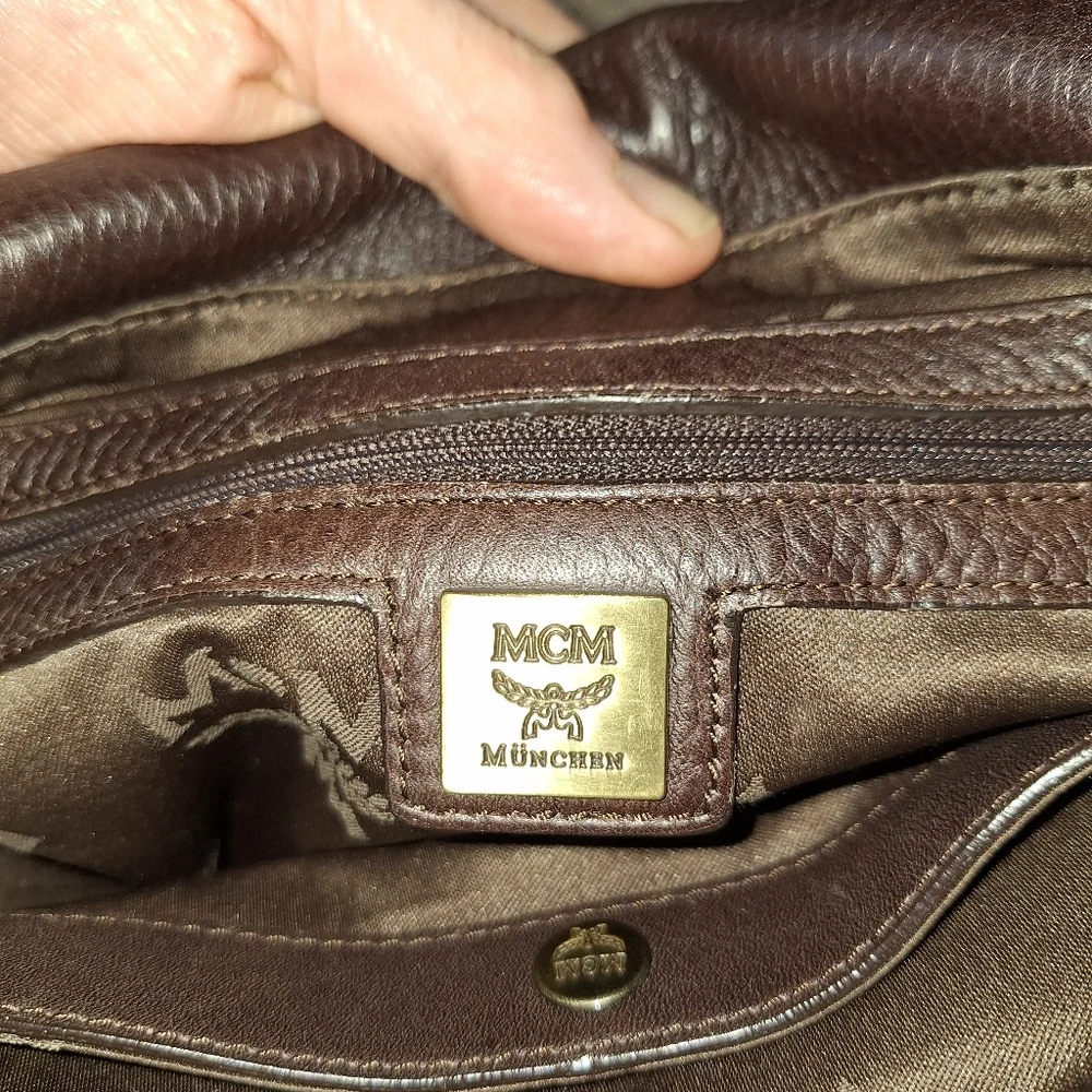 MCM Brown Leather Men's Women's Messenger Bag Stripe Adjustable Strap Black